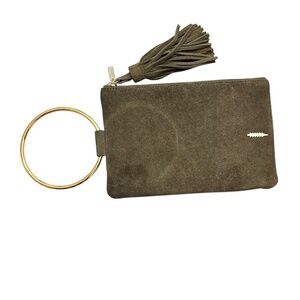 Thacker green brown suede wristlet clutch bag